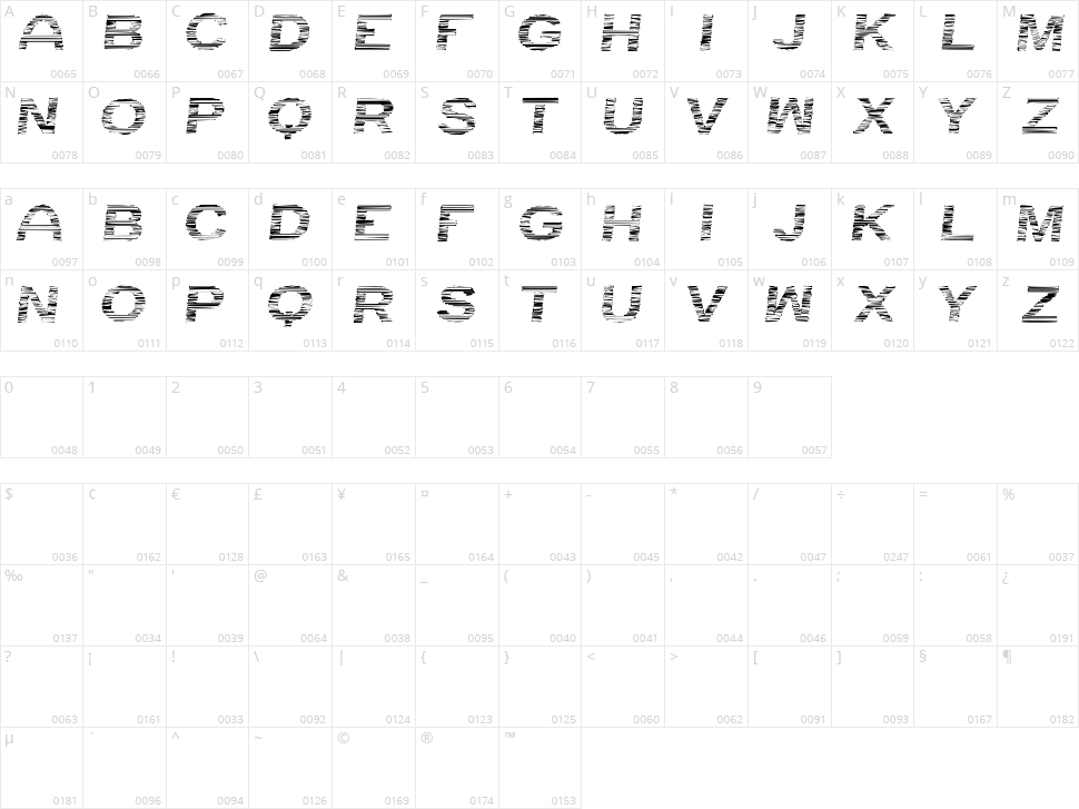 Rayada TFB Character Map
