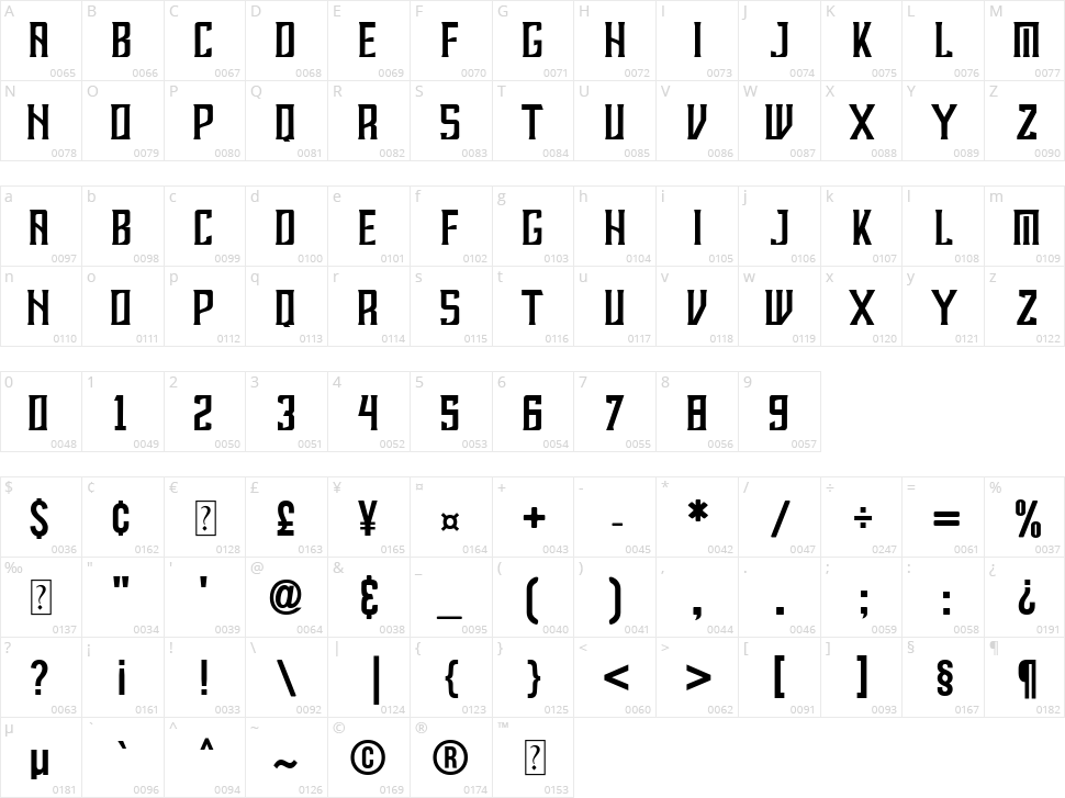 Rebahan Character Map