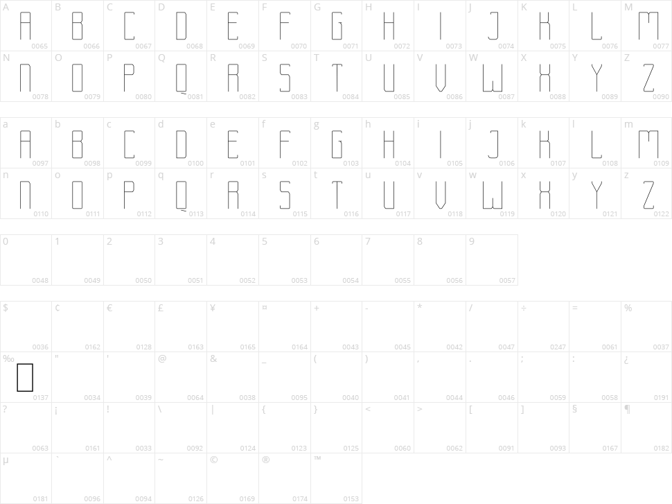 Rebond Character Map