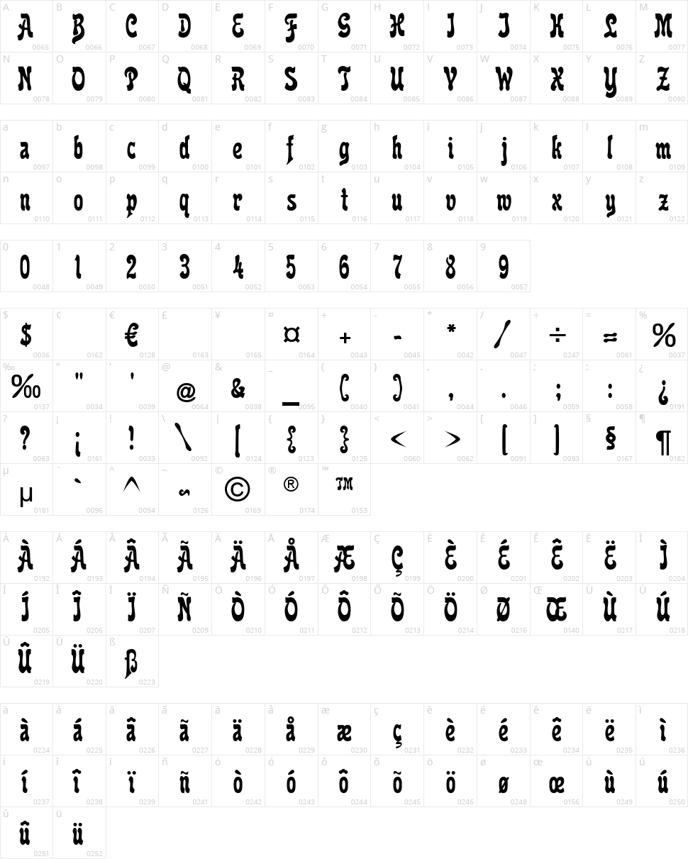 Reclame Character Map