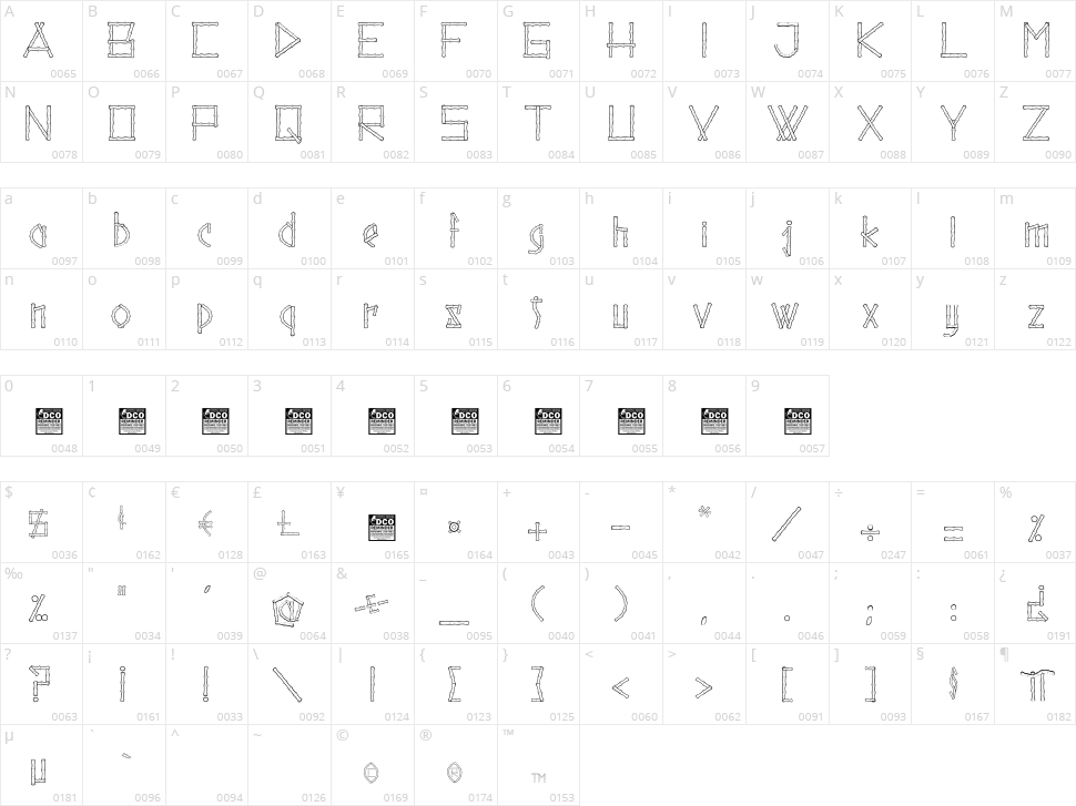 Reed Sticks Character Map