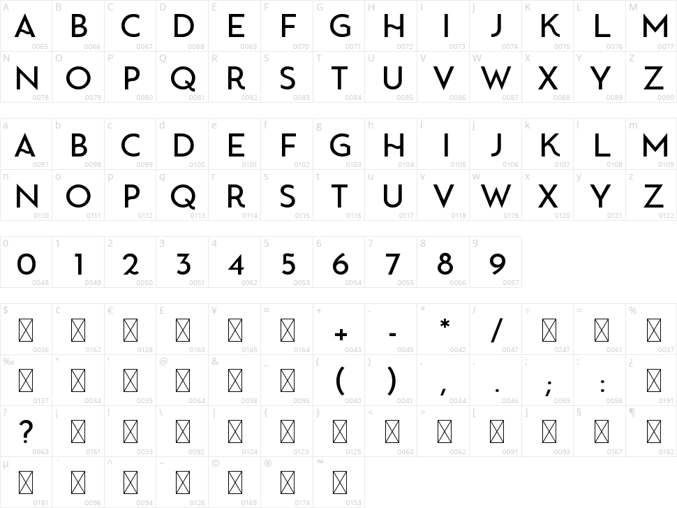 Rejova Character Map