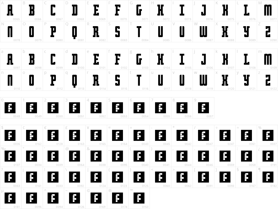 Retro serif Character Map