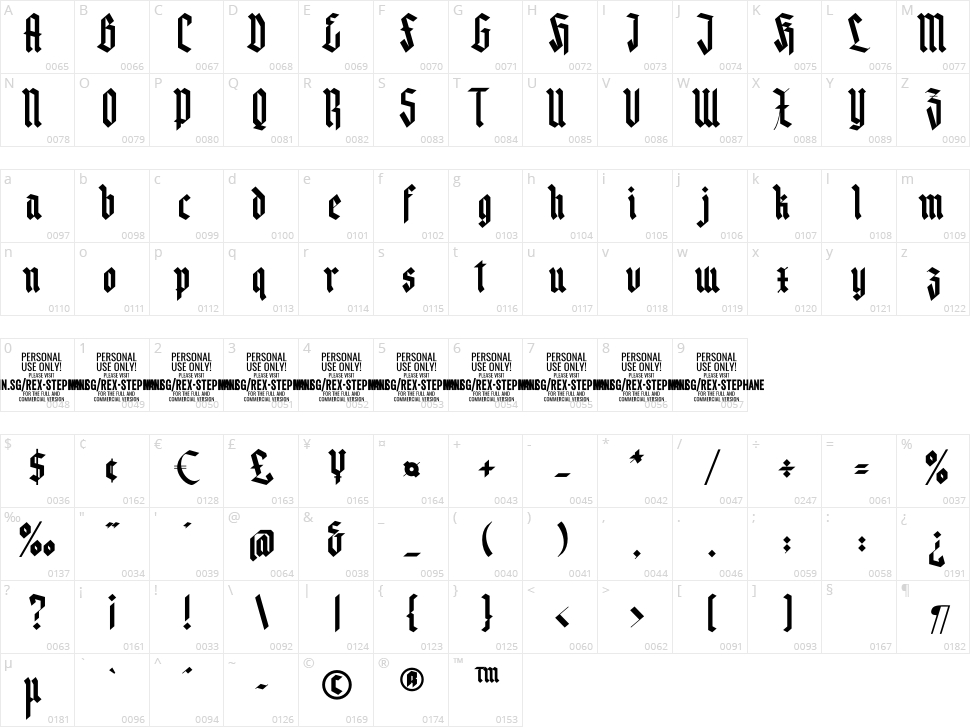 Rex Stephane Character Map
