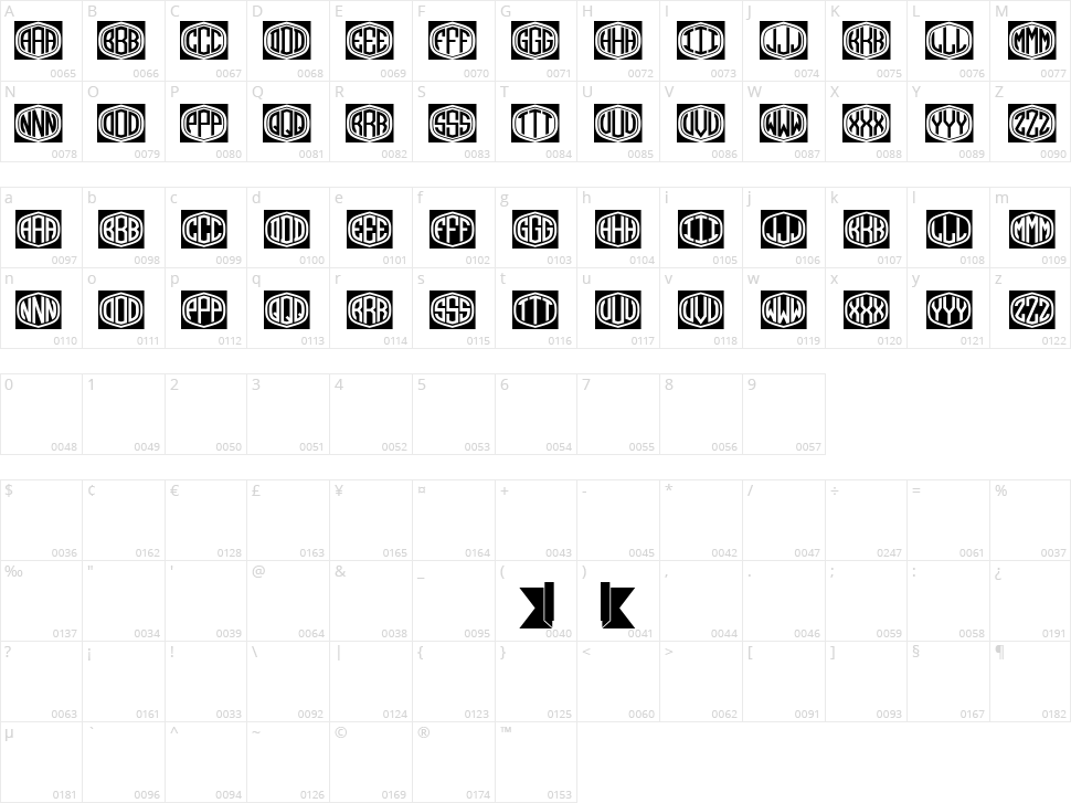 Ribbon Monogram Character Map