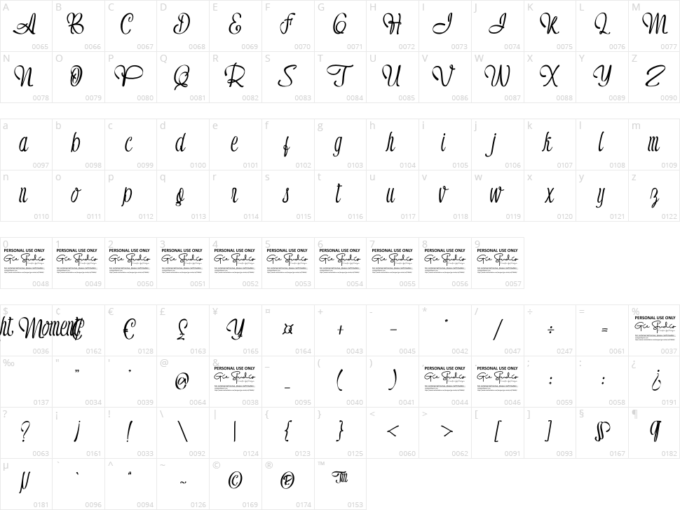 Right Moment Character Map