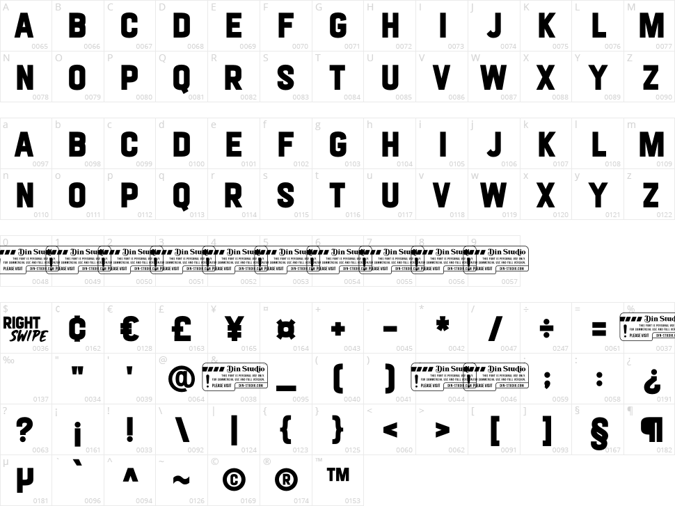 Right Swipe Character Map