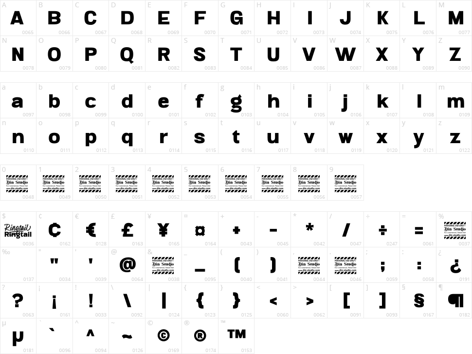 Ringtail Sans Serif Character Map
