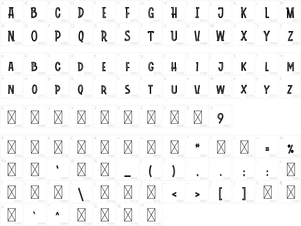 Roadkey Line Character Map