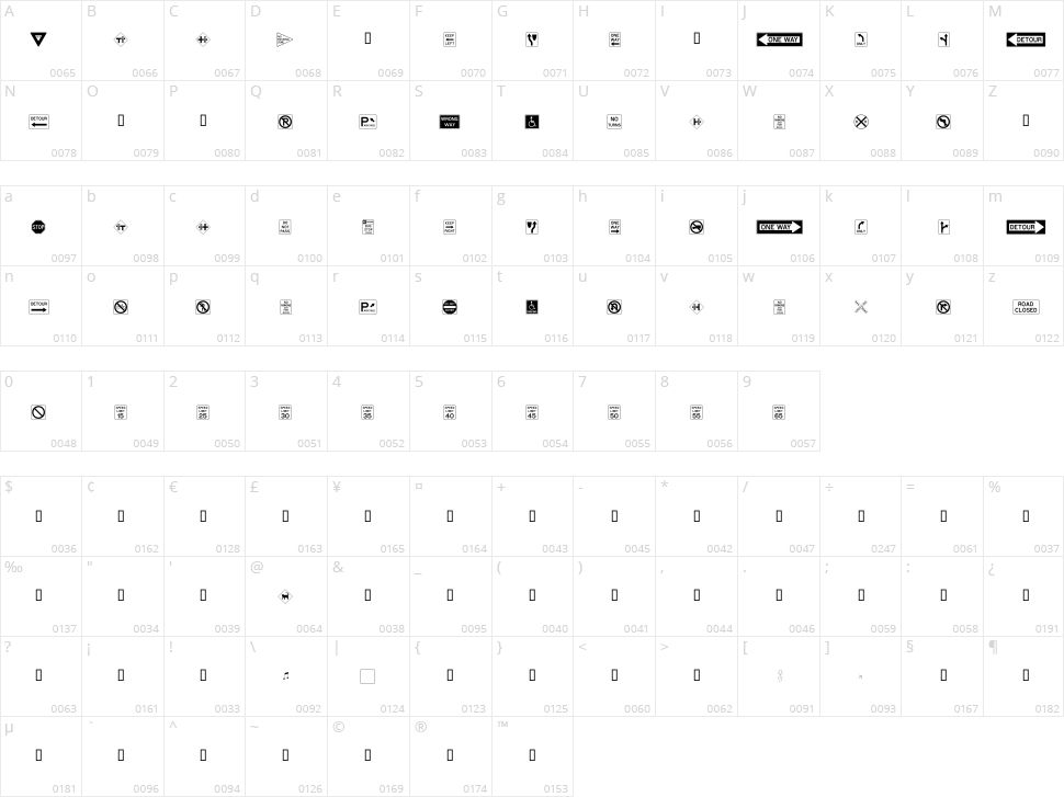 RoadSign + Warning Character Map