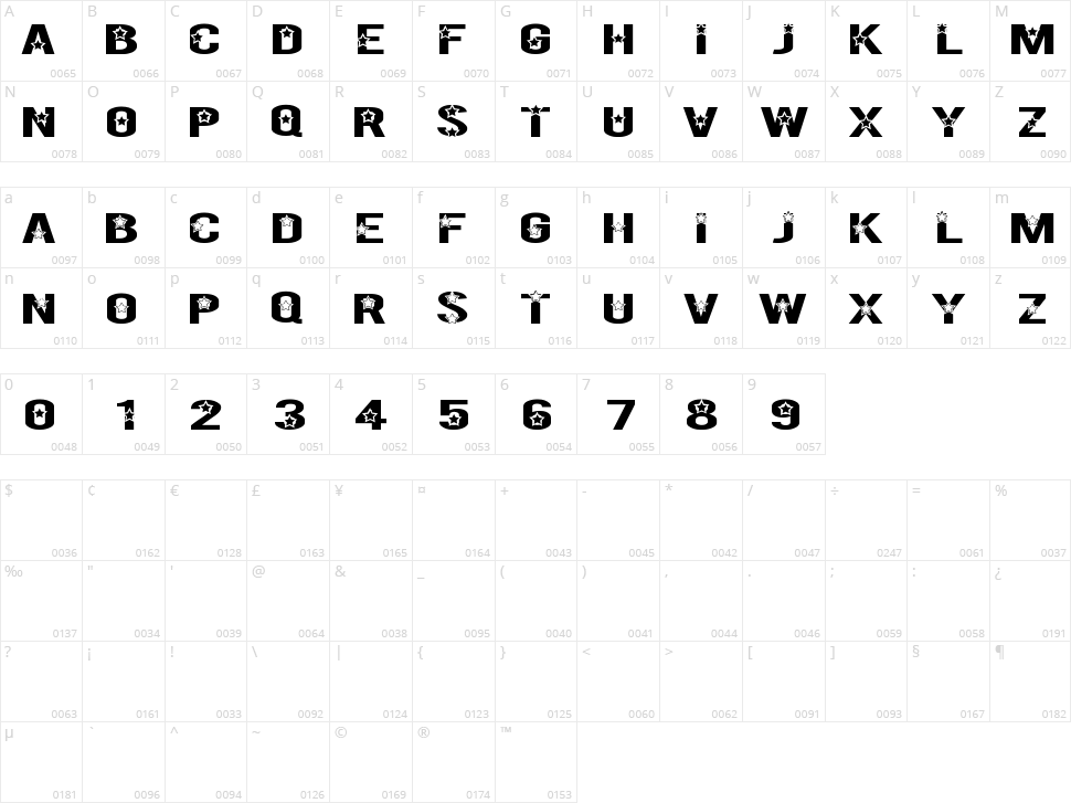 Rock X Start TFB Character Map