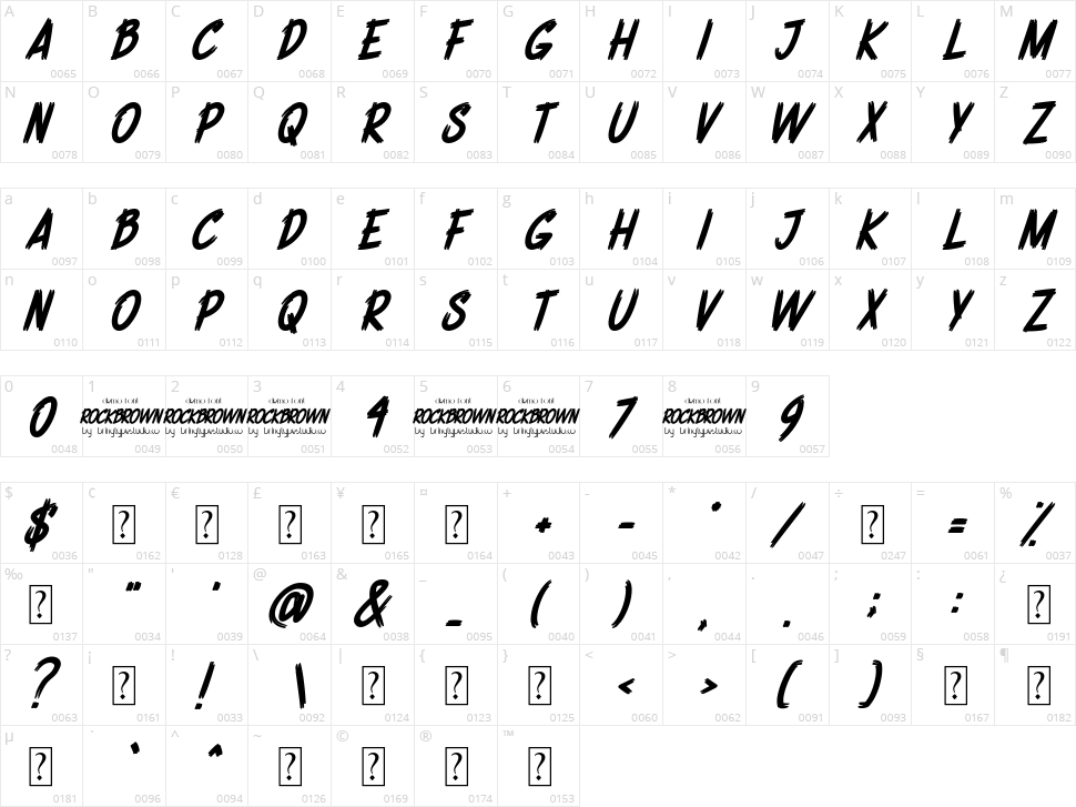 Rockbrown Character Map