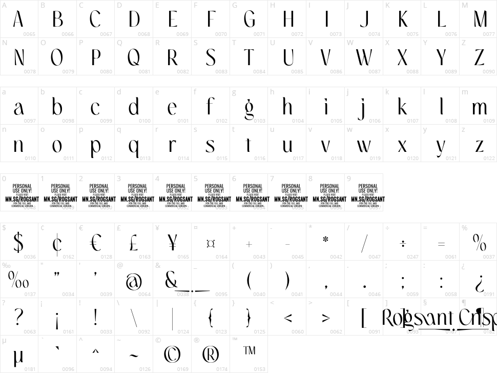 Rogsant Crisp Character Map