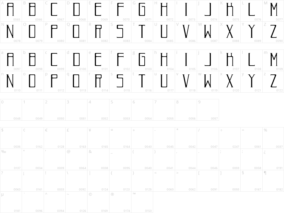 Roman Deco Character Map