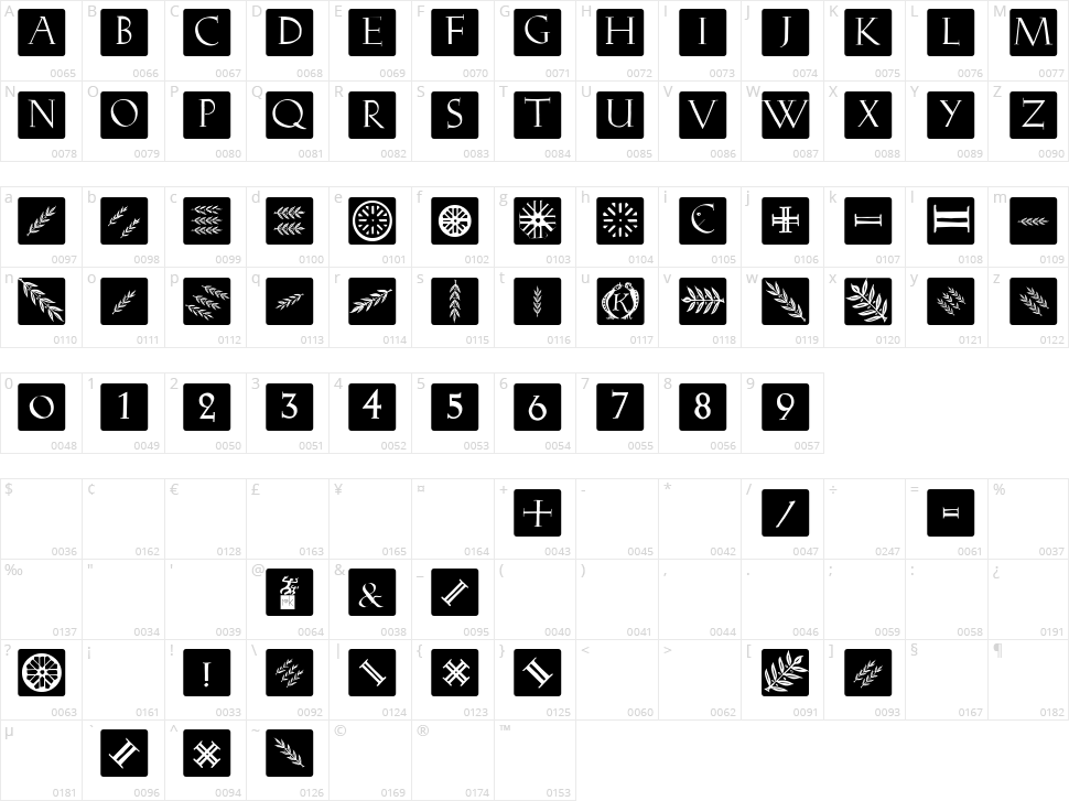 Romana Caps Classic Squares Character Map