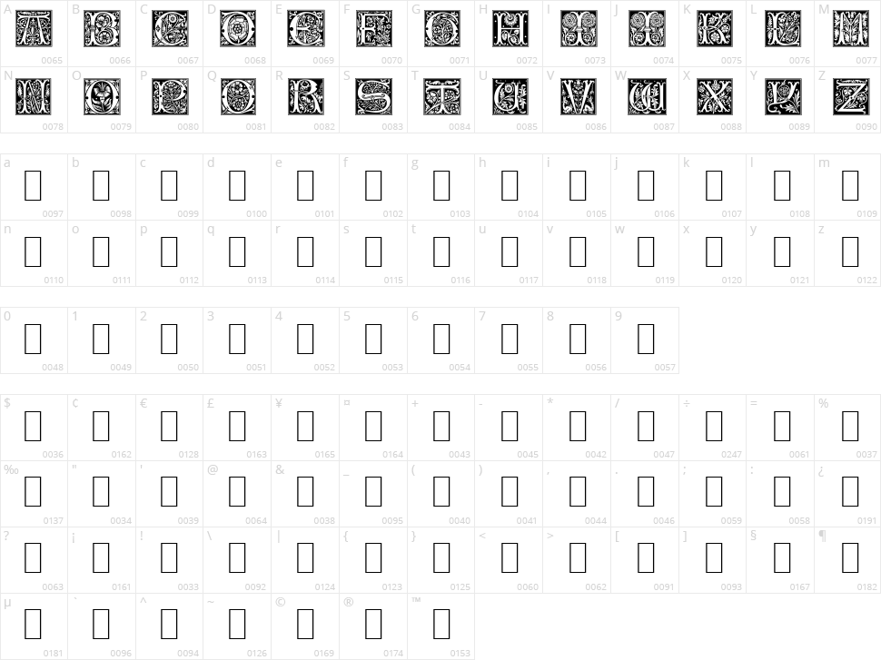 Rose Caps Character Map
