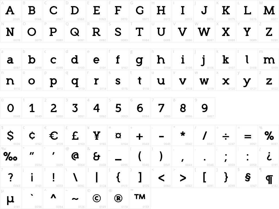 Roseau Slab Character Map