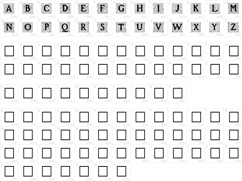 Roycroft Initials Character Map