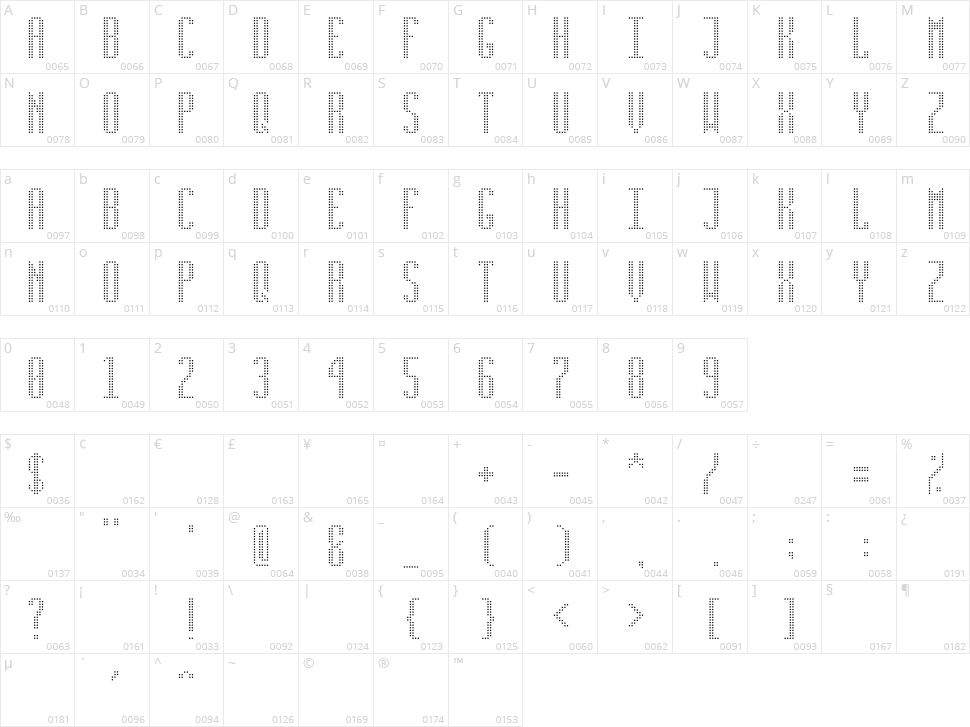 Running Led Character Map