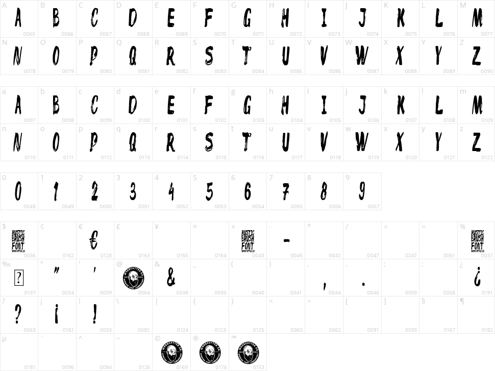 Rustic Brush Character Map