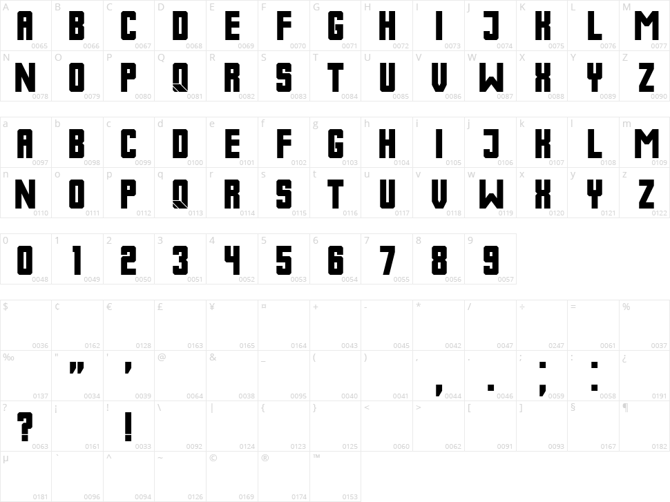 Rustica Character Map