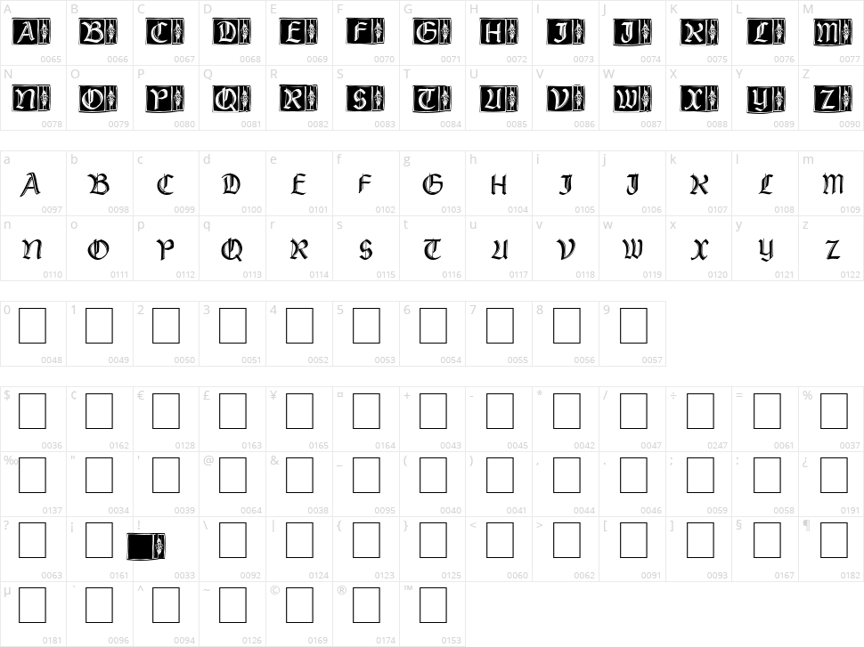 Rustick Capitals Character Map