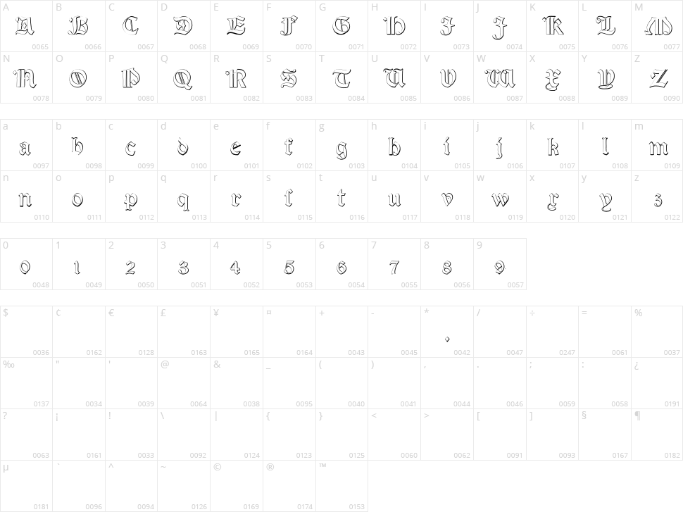 Salterio Character Map
