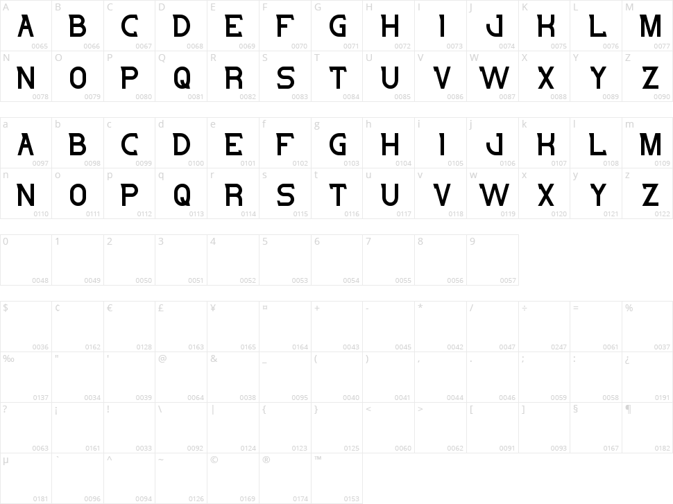 Salute Character Map