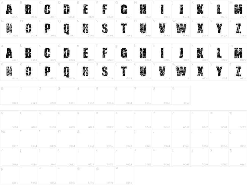 Scratched Letters Character Map