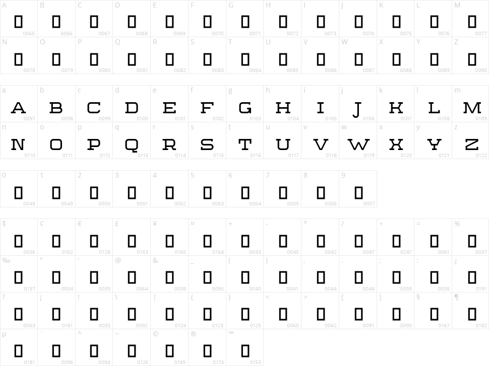 Sebastien Slab Character Map