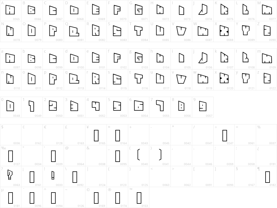 See Through Slanty Font Character Map