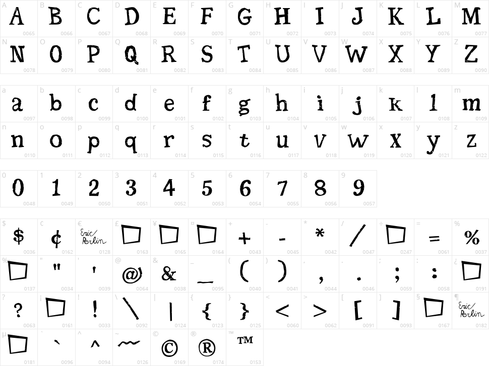 Seriffic Grunge Character Map