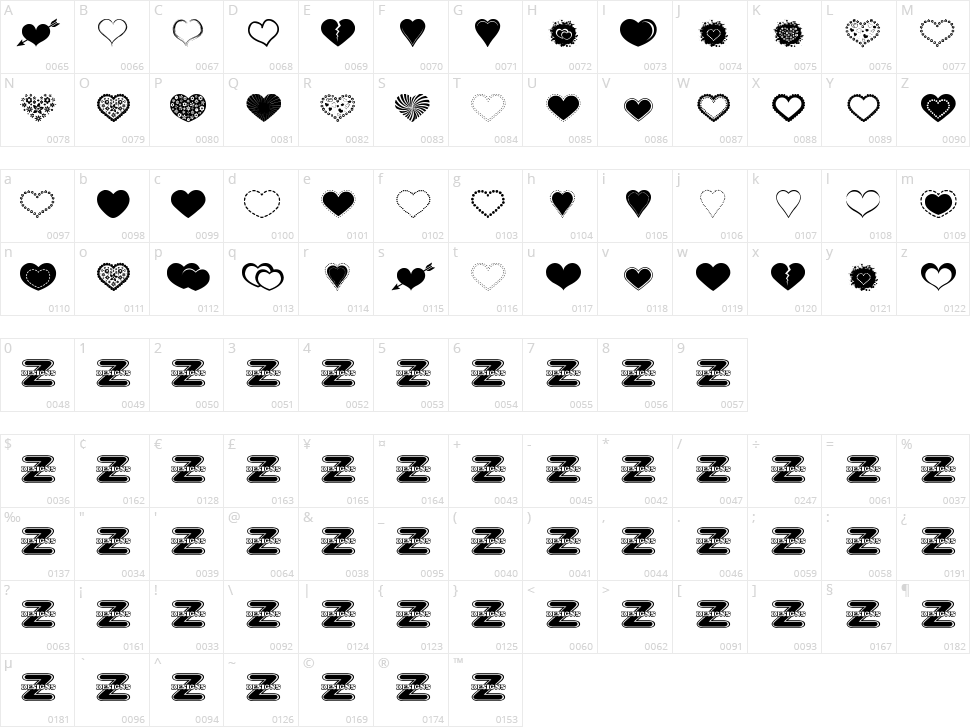 Sexy Love Hearts 2 Character Map