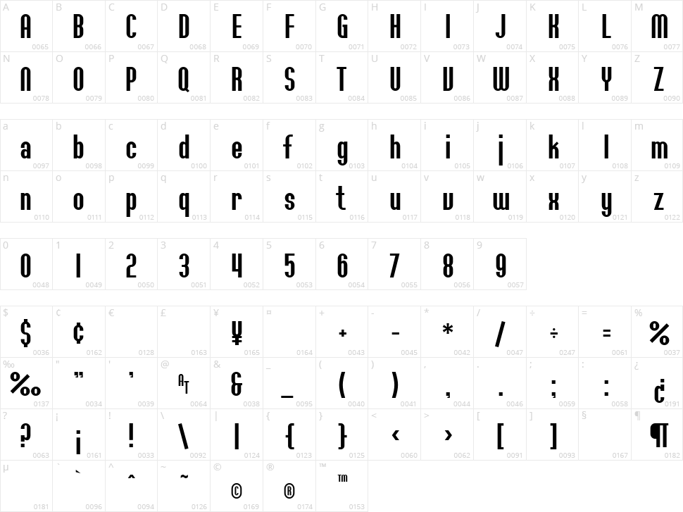 SF Willamette Character Map