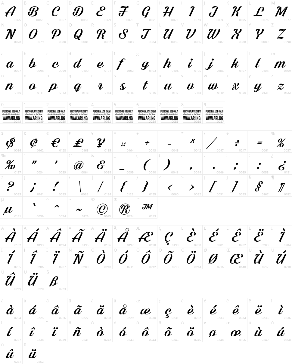 Shaded Larch Character Map