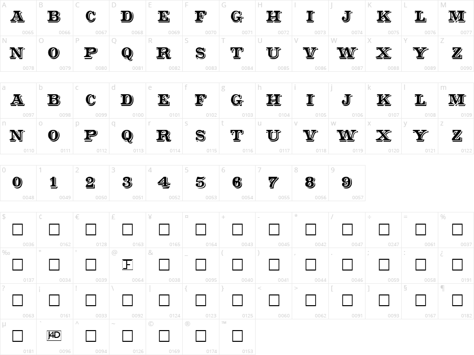 Shadowed Serif Character Map
