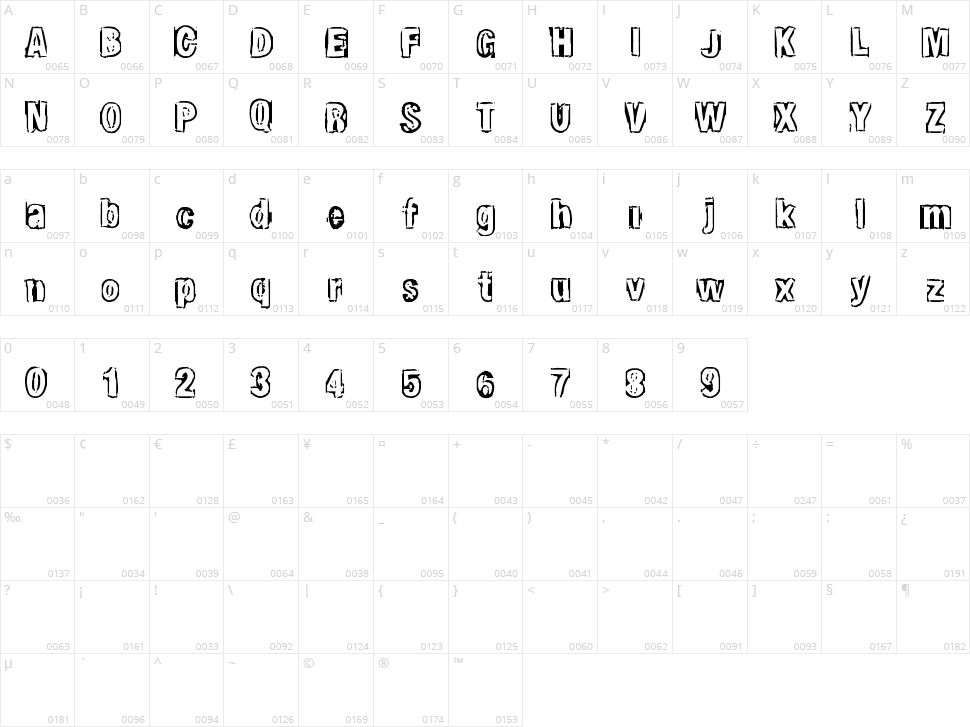 Shady Walk Character Map