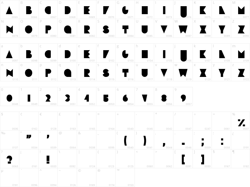 Shape Sans Character Map