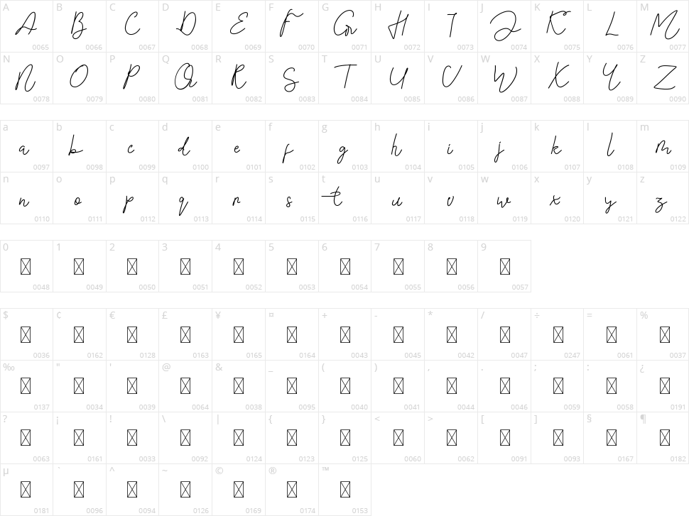 Shasine Time Character Map
