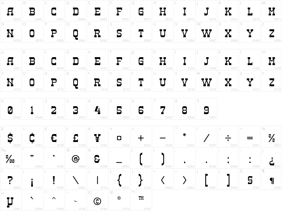 Sheal Thon Slab Character Map