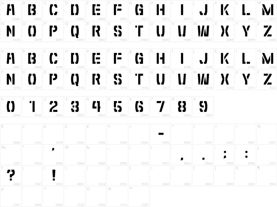 Shibuya Zero Character Map