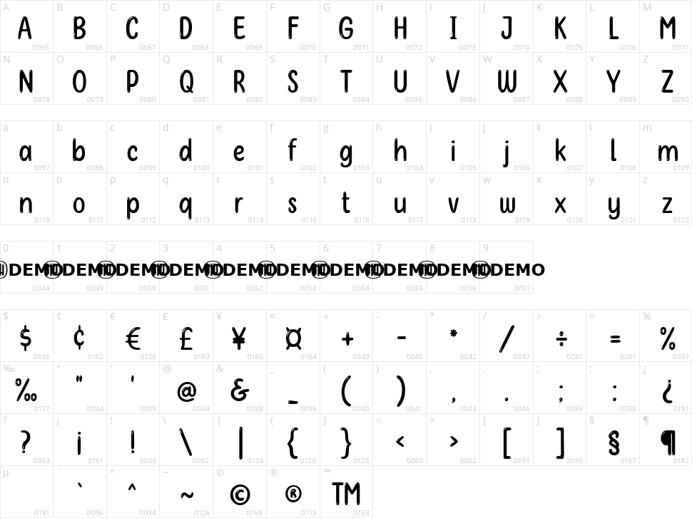 Shiny Flakes Character Map