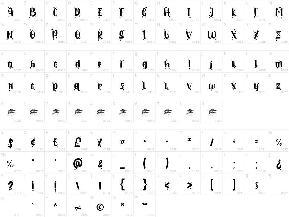 Shiny Unicorn Character Map