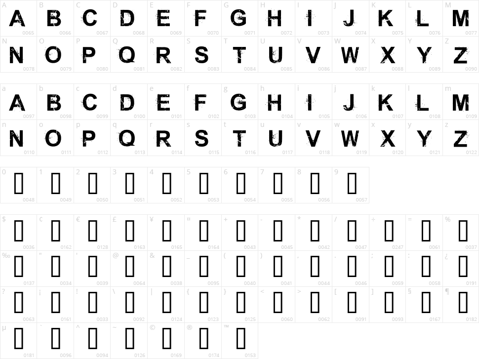 Shrapnel Character Map