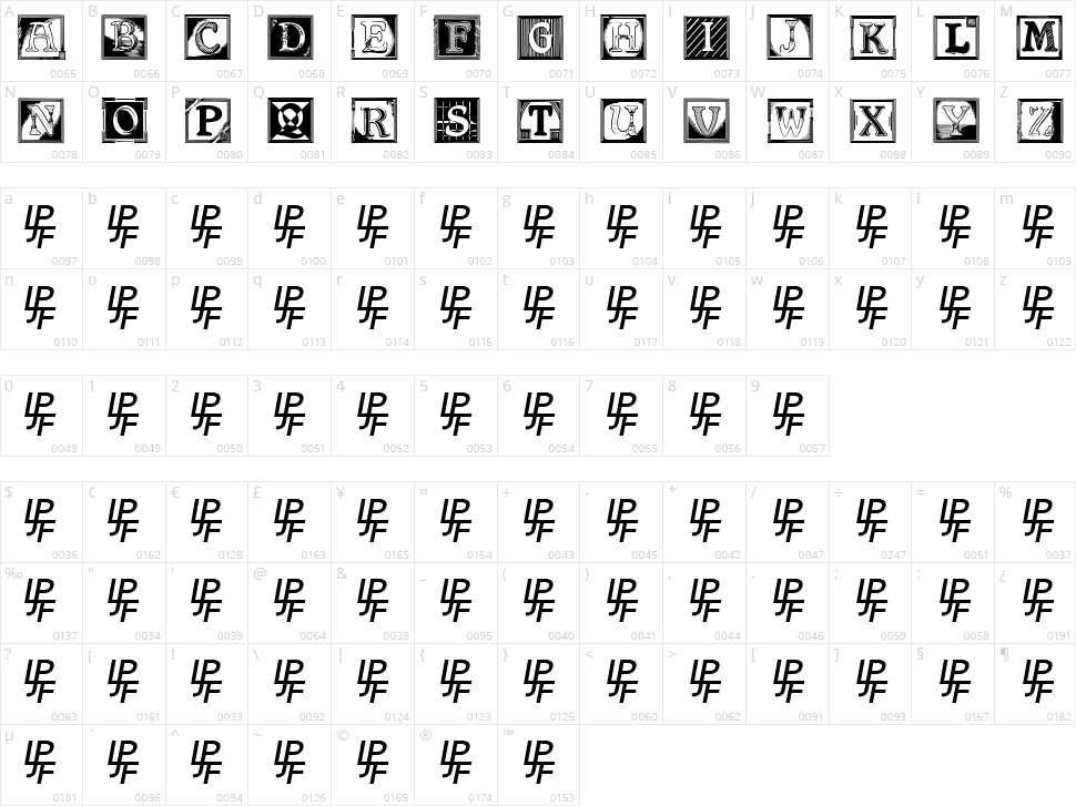Shrewsbury Initials Character Map