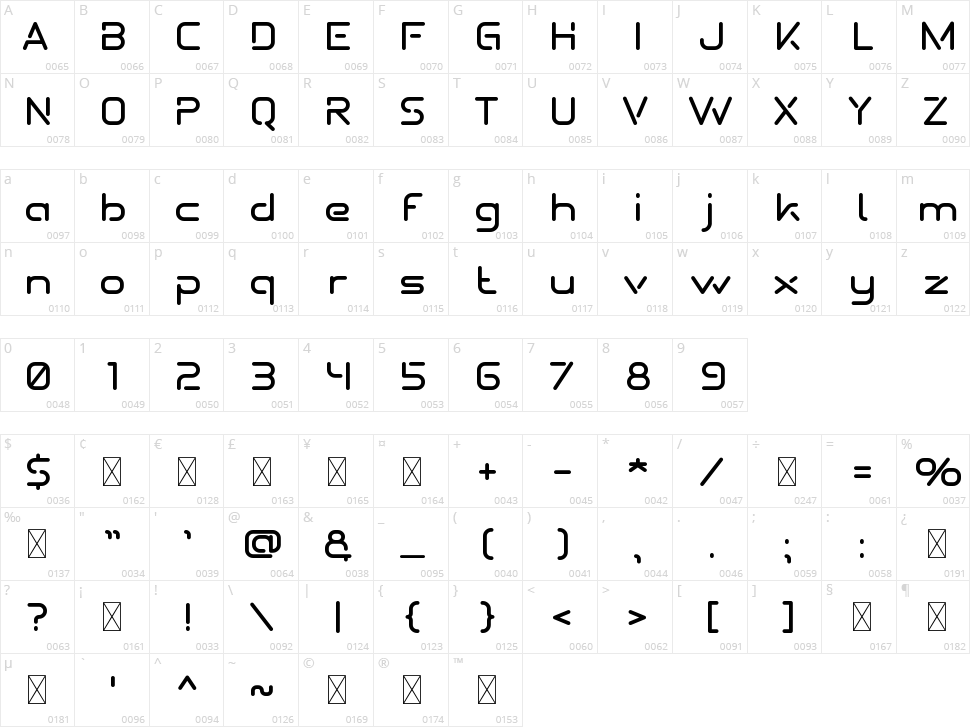 Shuttle-X Character Map