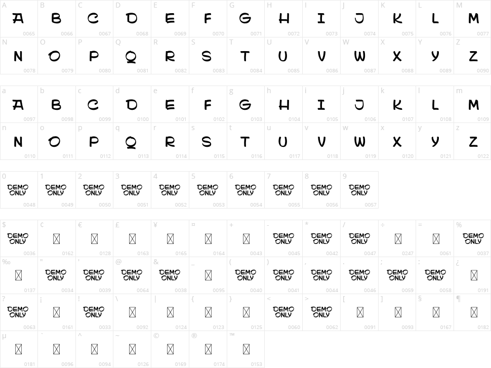 Sidestroke Character Map