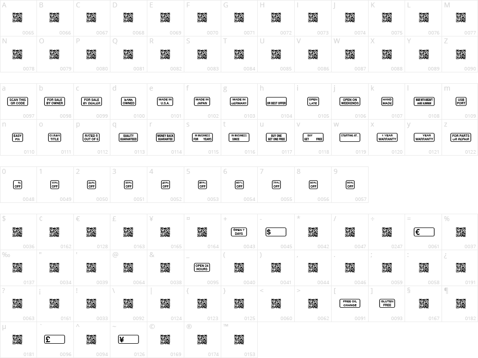 Signs for Advertising Character Map
