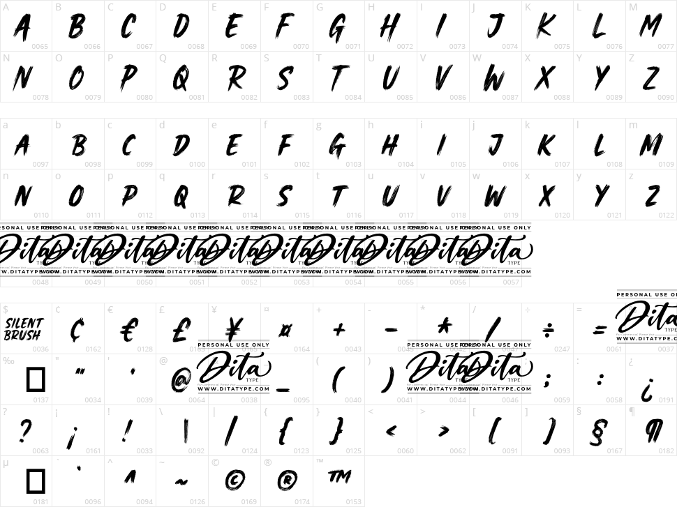 Silent Brush Character Map