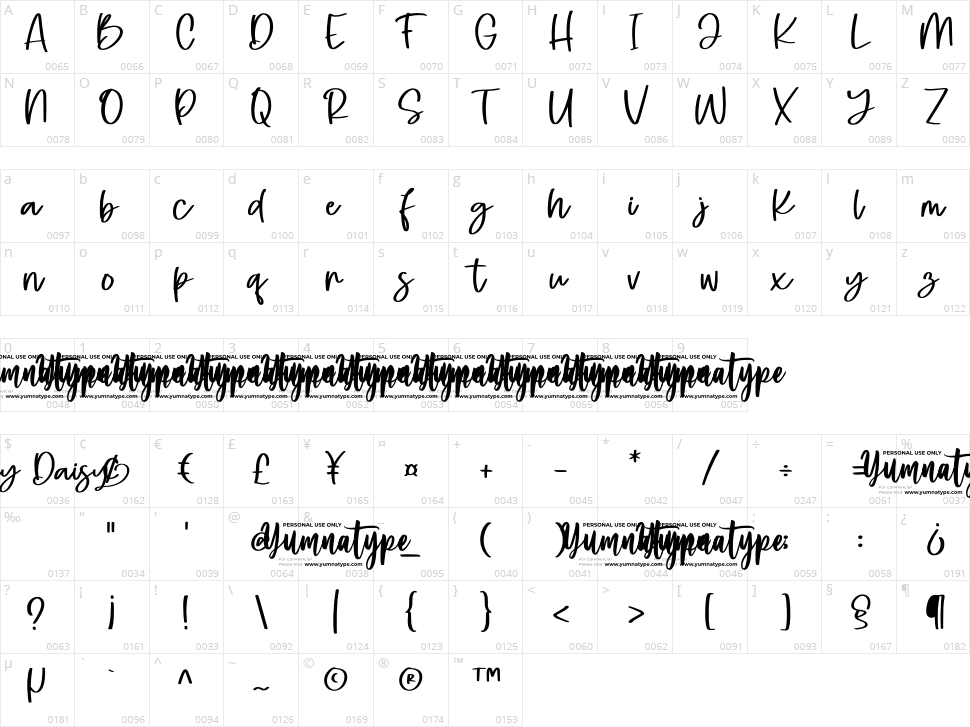 Silky Daisy Character Map